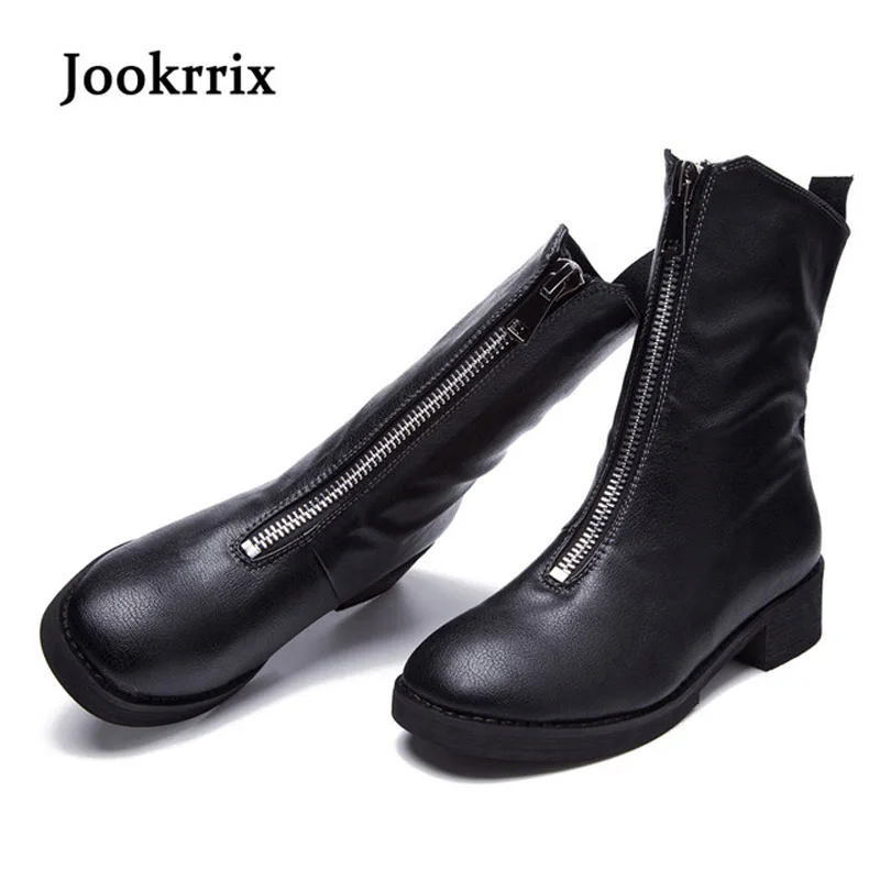

Jookrrix 2017 New Autumn Fashion Boots Women Shoes for Lady Martin Boots Zipper Brand Breathable Black Wine Soft Black Med Heel