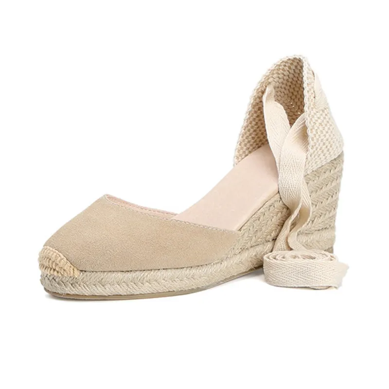 Bohemian Women Sandals Espadrilles Ankle Strap Straw Platform Wedges For Female Shoes Cow Suede Lady High Heels Sandal Big Size  (21)