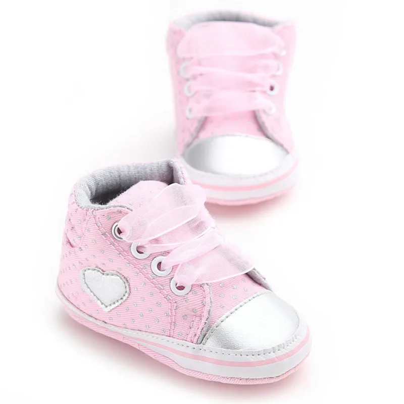 Ribbon Lovely Baby Sneakers Newborn Baby Spring Autumn Lace-Up Shoes Girls Toddler Soft Sole First Walkers Polka Dot