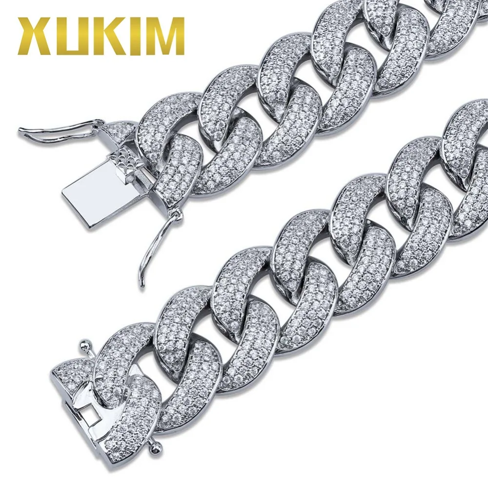Presente para Homens Xukim Jewelry Corrente Colar Dourado Prata Zircônia Hip Hop Joias 18mm 6 Cheap Corrente