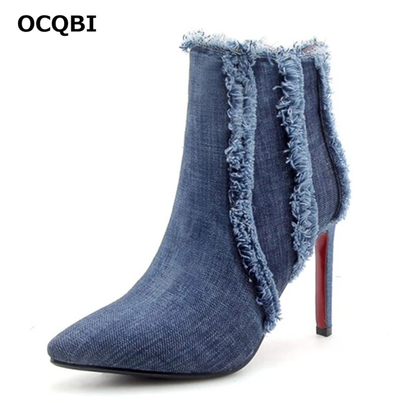 

OCQBI 2018 New Fringe Fashion Western Boots Cowboy Boots Women Thin Heels Party Winter Ankle Boots Women Pointed Toe Pumps Shoes