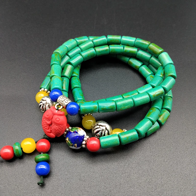 

Shuangsheng New national jewelry Bracelet Retro Multi layers Artificial green stone vintage prayer beads bracelets&necklace
