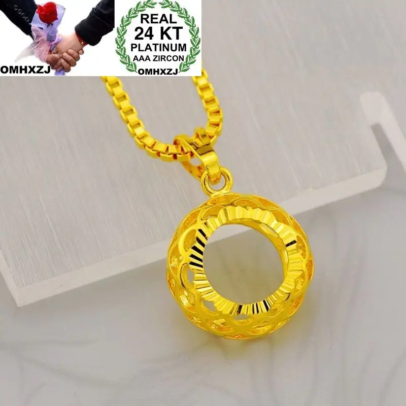 

OMHXZJ Wholesale European Fashion Woman Man Party Wedding Gift Hollow Round 24KT Yellow Gold Necklace Pendant Charm CA273