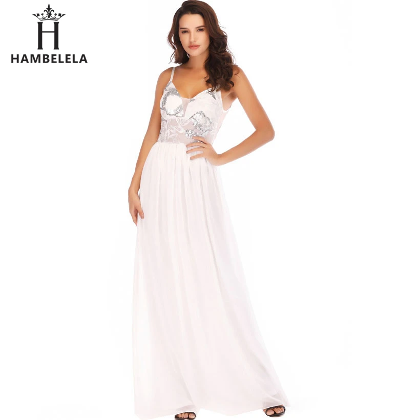 HAMBELELA Elegant Long Dress Sequined Top Party Dresses Women Sexy V Neck Spaghetti Straps Evening Vestidos Female Maxi Dresses (8)