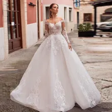 Vestido de noiva, винтажные Свадебные торжественные платья с длинным рукавом, с аппликацией, кружевное свадебное платье на заказ, Robe de mariee