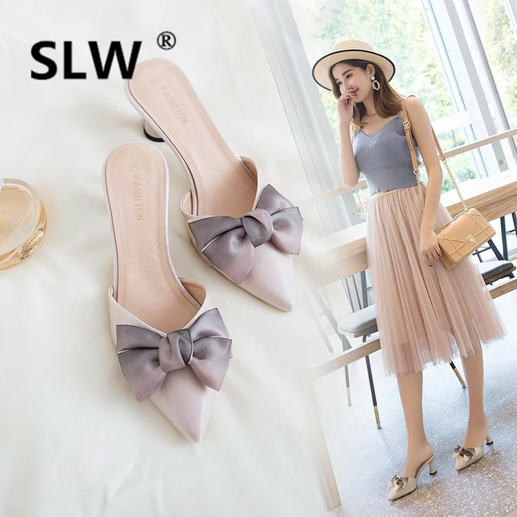 

Slides Socofy Shoes Women Med Cover Toe Butterfly-knot Women's Slippers 2019 Loafers Sliders Soft New Flat Pointed Rubber Basic