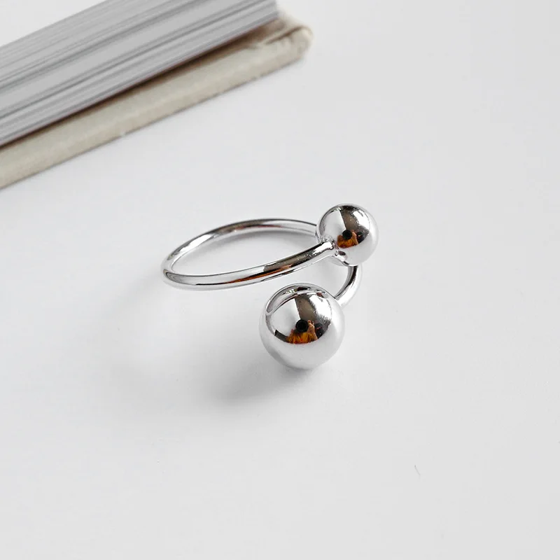 Аутентичные 925 пробы серебряные ювелирные изделия геометрический двойной полированный шар кольцо J67