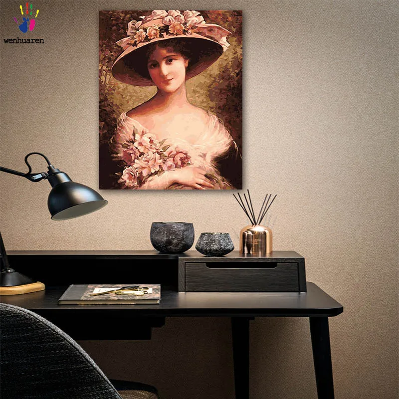 

DIY colorings pictures by numbers with colors Smiling woman painting drawing painting by numbers framed Home