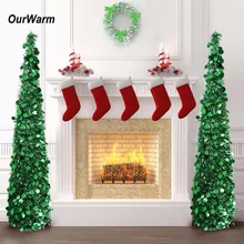 OurWarm-5 피트 팝업 인공 크리스마스 트리 장식 반짝이 접을 수 있는 가짜 새해 트리, 쉽게 설치 및 보관