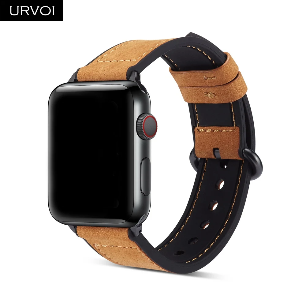 URVOI ремешок для apple watch series 5/4/3/2/1 Матовая Мягкая манжета Кожаный ремешок для наручных часов iwatch, комфортный Прочный классический пряжки дизайн