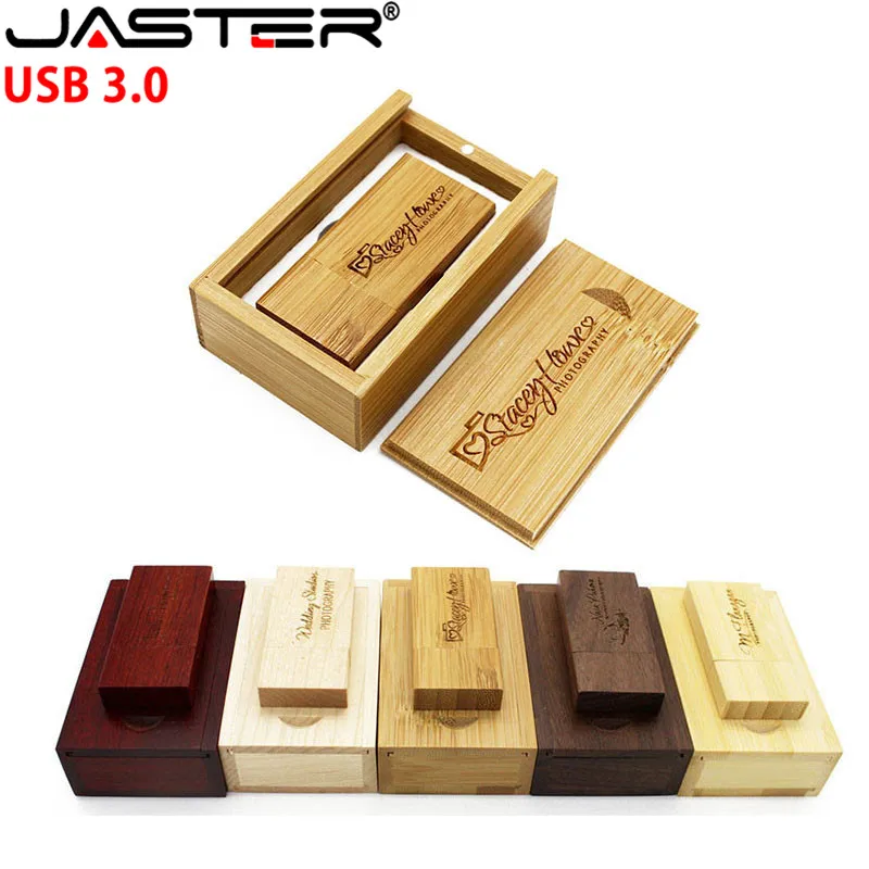

JASTER USB 3.0 Customer LOGO Wooden USB Flash Drive Pendrive Memory Stick + gift Box 4GB 8GB 16GB 32GB U disk wedding gifts