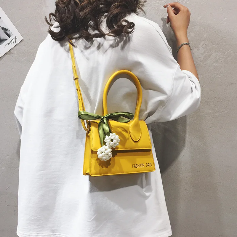 

Luxury Designer Tote 2019 New Trapezoidal Women Small Square Handbag Sweet Lady Pearl Ball Pendant Female Crossbody Shoulder Bag