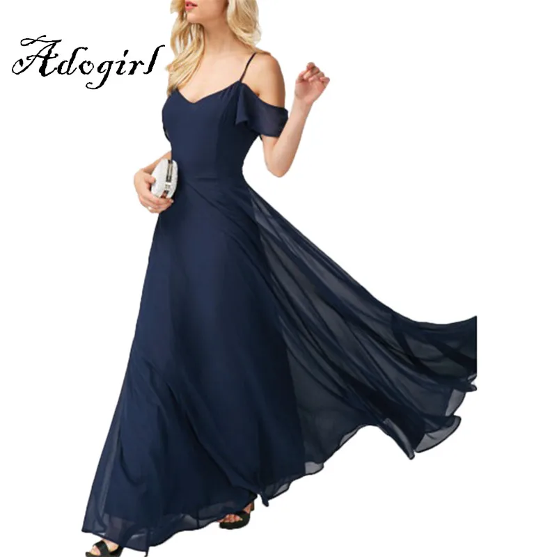 Adogirl 2017 Summer Sexy Women Chiffon Spaghetti Strips Maxi Dress-3