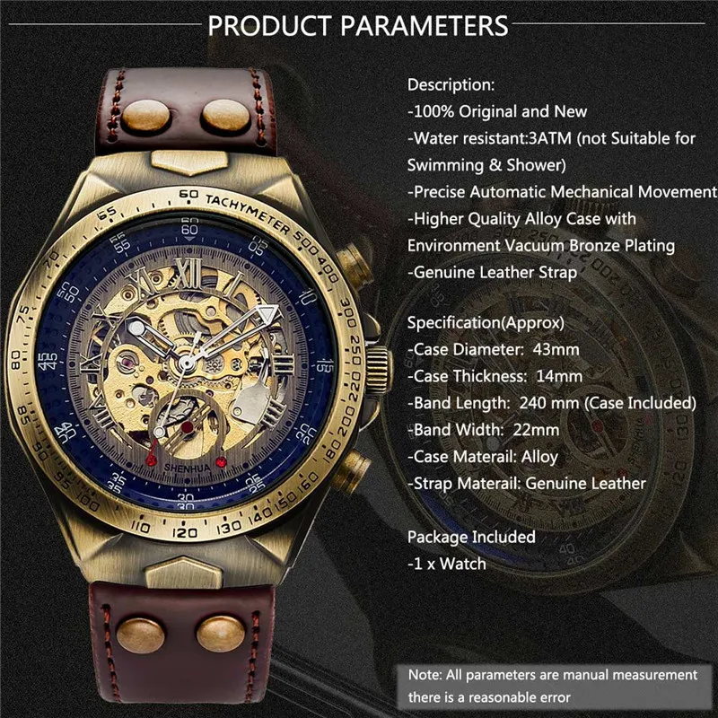 Men Watch Skeleton Automatic Mechanical Male Clock Top Brand Luxury Retro Bronze Sport Military Wristwatch relogio Masculino