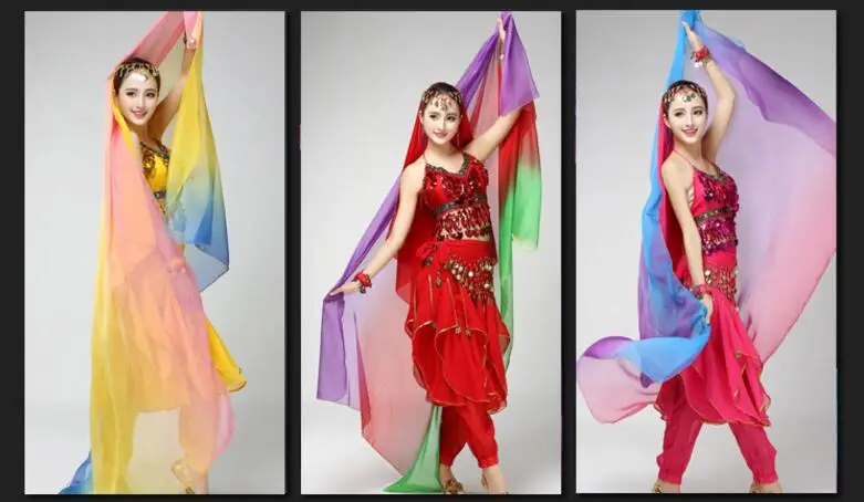 Дешевая шифоновая вуаль для танца живота шарф 220 см 250 см 270 см женский шарф для танцев с отделкой градиентного цвета