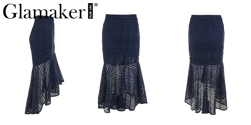 Glamaker элегантная однотонная кружевная длинная юбка женская сексуальная открытая Асимметричная юбка русалки женская летняя обтягивающая юбка-макси Вечерние