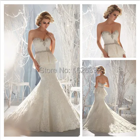 increíble novia de encaje sirena vestidos peplum novia de la boda