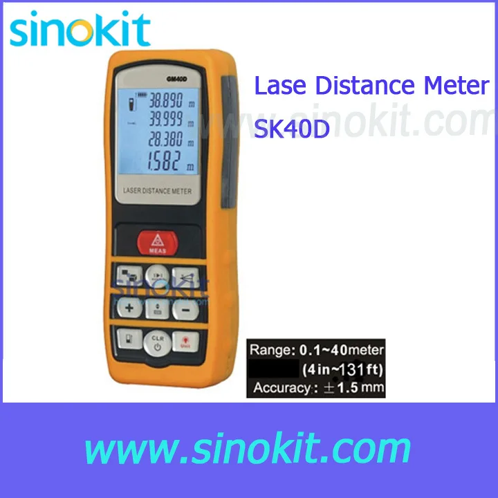 

Measurement Range: 0.1m~40m (4 in ~131 ft) Lase Distance Meter SK40D
