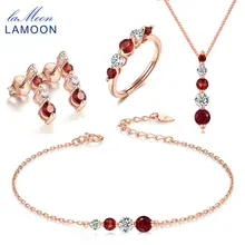 LAMOON природный гранат Ювелирные наборы стерлингового серебра 925 красный драгоценный камень ювелирных украшений для Для женщин свадебные аксессуары V041-1
