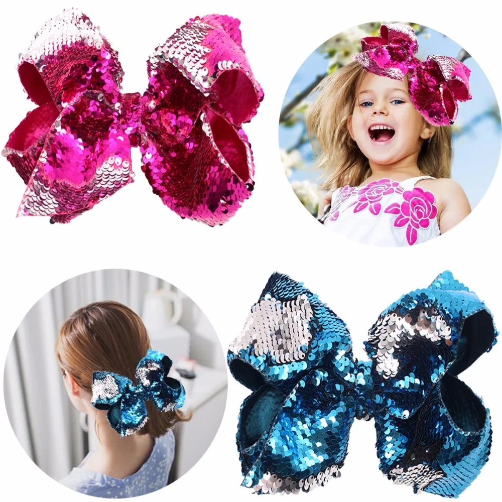 

BIG 8 Inches Hair Bows For Girls Glitter Sequins Hair Bow Clips For Teens Kids Toddlers 2 Colors