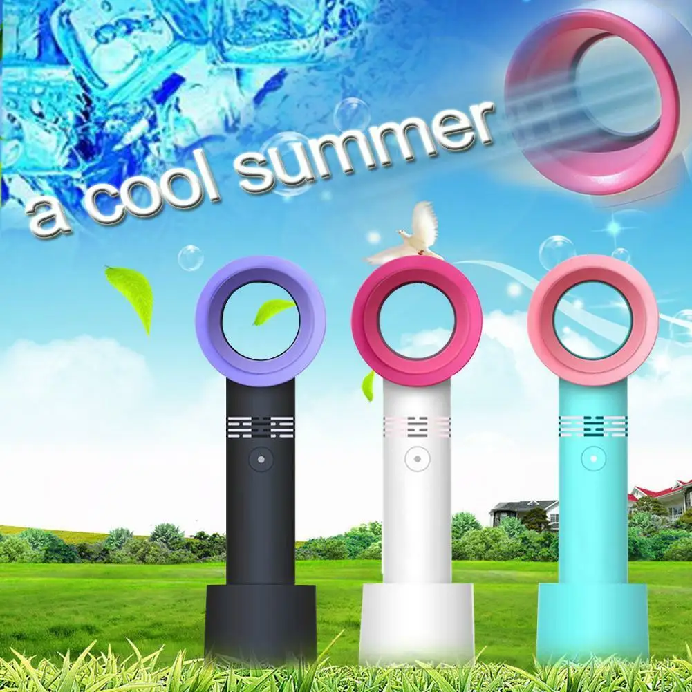 

Mini USB Cable No Leaf Handy Fan 360° Mute Portable Bladeless Hand Held Cooler office classroom fan