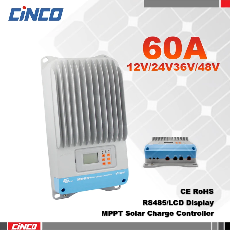 

ET6415BND,60A 12V/24V/36V/48V Etracer mppt solar controller with LCD display RS232 RS485 for 150w 250w 300w solar panel station