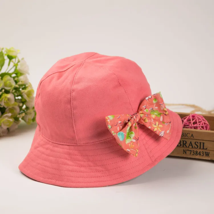 Girl Reversible Floral Bow Bucket Hats Children Spring Summer Autumn