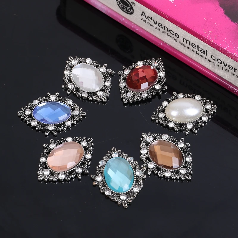 

2017New 100Pcs Retro Rhombus Acrylic Center Alloy Buttons Flatback for Wedding Decoration and DIY hair accessories ZJ308