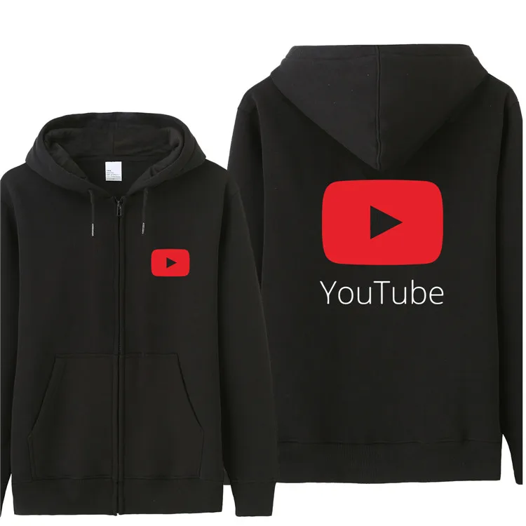 Осень смешной YouTube Логотип печатных толстовки для мужчин вы трубки флис на молнии толстовка хлопок мужчин куртка и пальто - Цвет: As picture