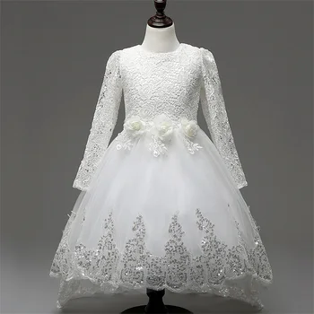 

2017 Summer Children Girls Dresses Long Sleeve Baby Girls Ball Gown Dress Kids Party Wedding Dress for Flower Girl Dresses 3-11Y