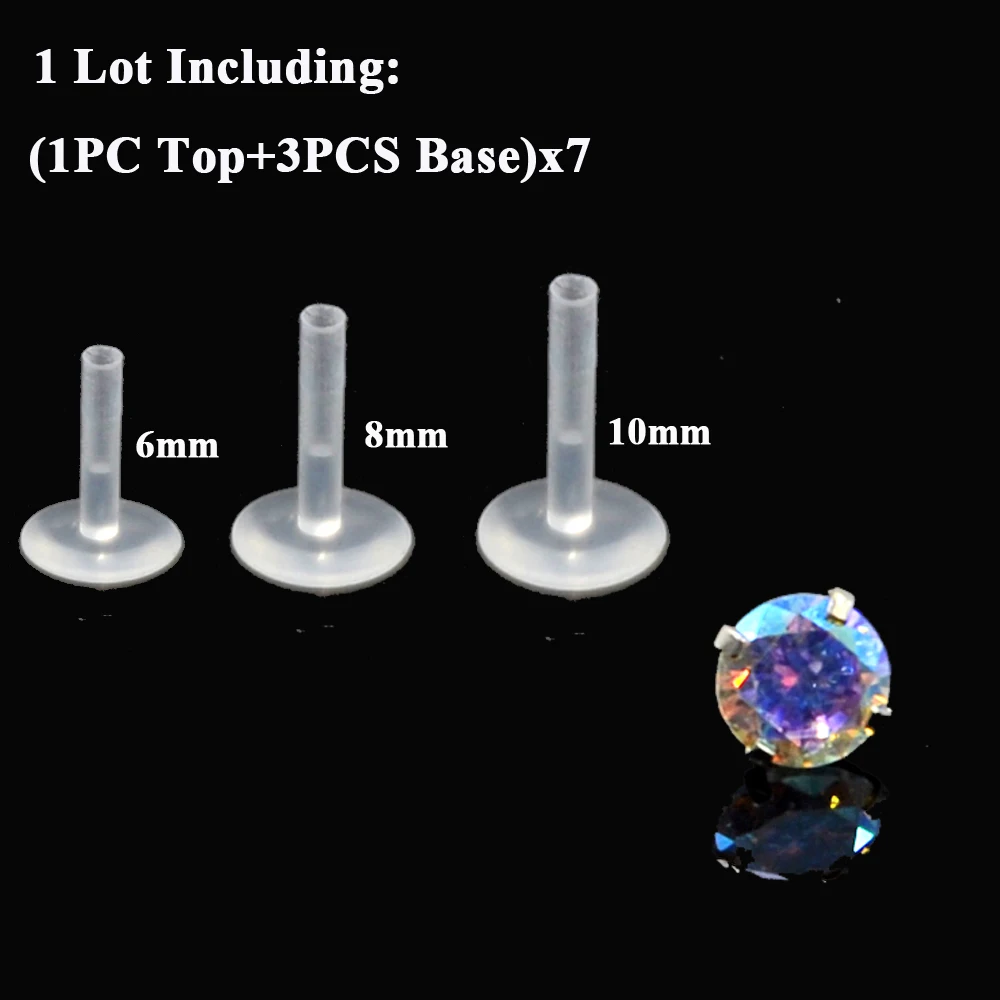 BOG 7PCS AB & Clear Opal Zircon Bioplast PTFE labart кольцо для губ Монро гвоздики ушей гвоздь