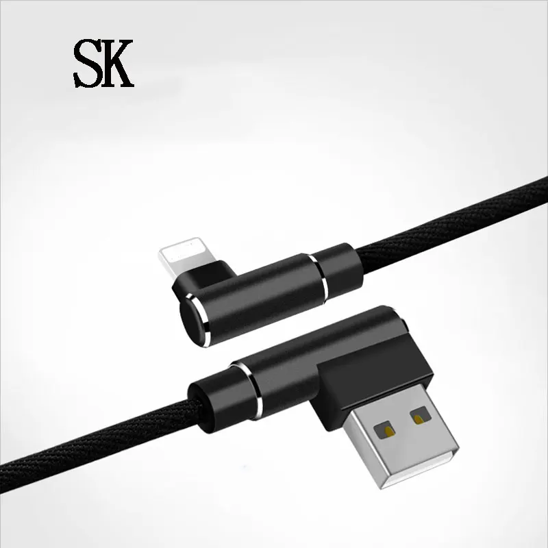 90 градусов USB кабель для 2А iPhone xs max XR 8 7 6 6s Зарядный Кабель локоть зарядный шнур iPad