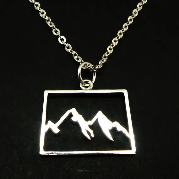 

Mountain Range Colorado Stainless Steel Pendant Necklace Inspiration Mountaineer Hike Jewelry camp gift for her YLQ0675