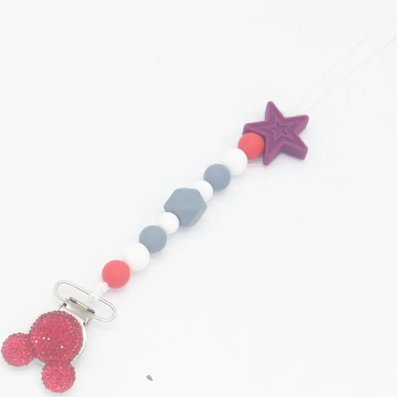 XCQGH 1Pcs Bling Bling Baby Boy Girl Pacifier Holder Chain Chew Silicone Beads Infant Pacifier Clip