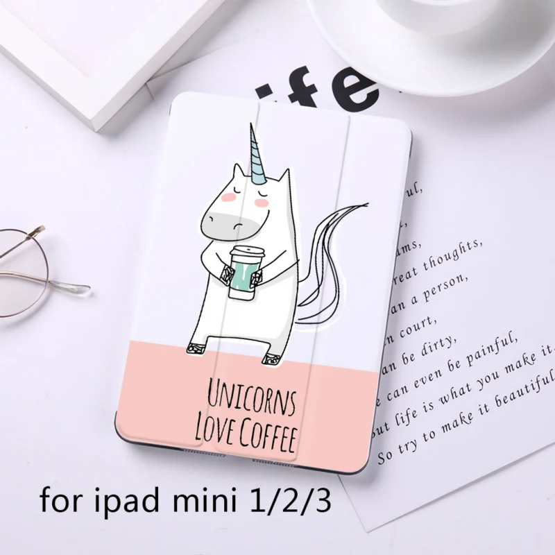 Cartoon Cute Unicorn Magnet Flip Cover For Apple iPad 9.7" Case For iPad Air 2 Mini2 PU Leather Tablet Folding Folio Case - Цвет: B200061-mini123