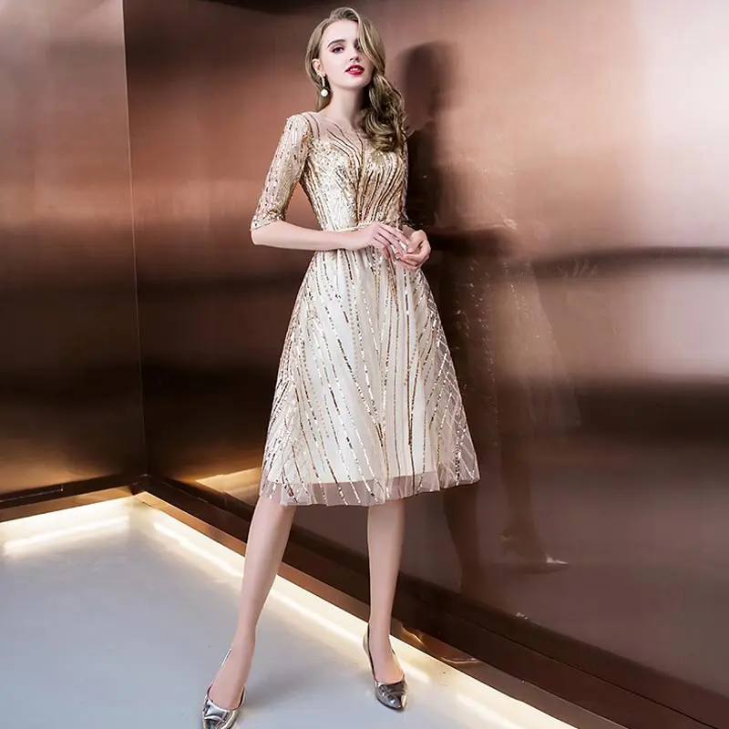 FADISTEE new arrive spring summer cocktail party little style sequins gold tassel half sleeves mini prom dress short style