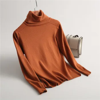 

autumn and winter women's sweater casual solid color high collar long sleeve slim sweater