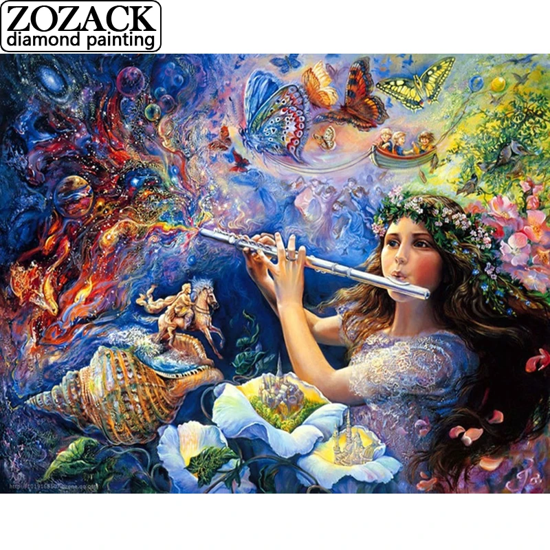 Diamond Painting Full Square Young Girl Playing The Flute DIY Diamond