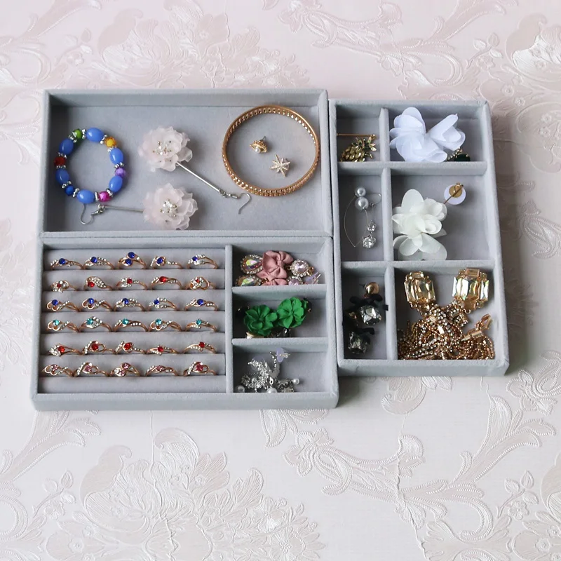 

Grey/Velvet Jewelry Display Tray Earring Ring Empty Storage Box Bracelet Necklace Pendant Stud Jewellry Catenary Holder Standing