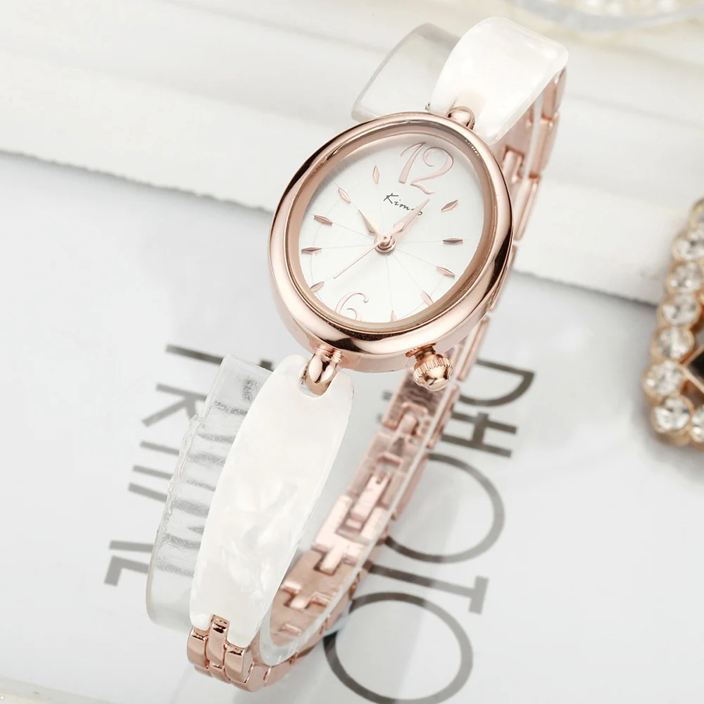 

KIMIO Oval Sharp Watch Dial Colorful Band Wristwatch Woman Rhinestone Grace Bracelet Watches Ladies Slim Band Quartz-watch Reloj