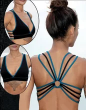 Woman deep V collar curve showed off butterfly bio -color strappy sexy back sports underwear sports bra