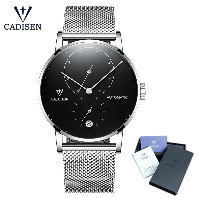 

CADISEN Top Brand Luxury Men Business Automatic Date Mesh Strap Watch Man Fashion Full Steel Mechanical Watch relogio masculino