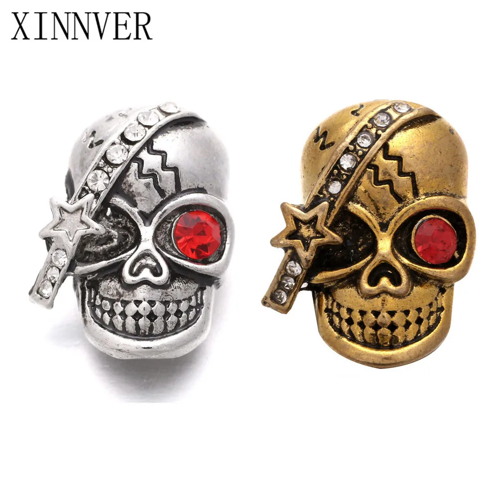 10Pcs/lot Crystal Rhinestone Snap Skull Head Metal Snaps Button For 18mm Snap Bracelet Watches