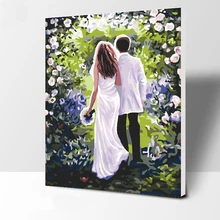 Безрамная картина счастливой свадьбы DIY живопись по номерам Современная Настенная живопись ручная роспись маслом на холсте для домашнего декора