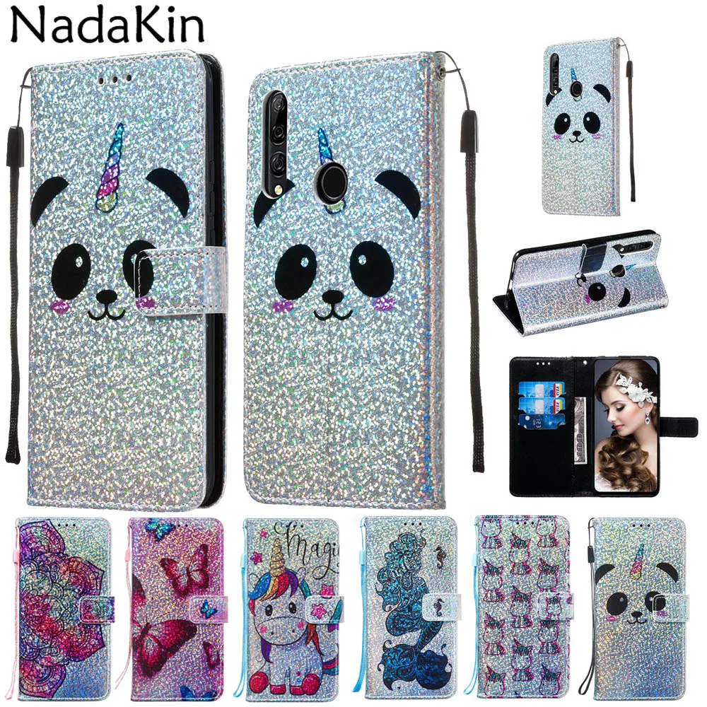 

Luxury Glitter Painted Book Case for Huawei P Smart Z Y9 Prime 2019 Retro Stylish Leather Flip Cover Shell With Strap
