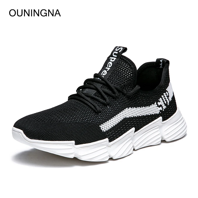 

OUNINGNA 2019 Summer New Fashion Flyknit Mesh Comfortable Breathable And Light Sport Shoes Men's Casual Shoes Free Shipping