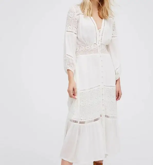 white linen lace dress