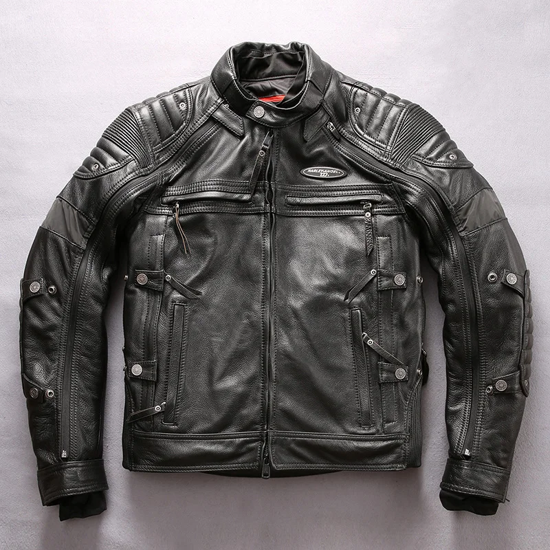 

HARLEY ANGEL Professional Motorcycle Genuine Leather Jacket Men Slim Fit Cowskin Men's Biker Jacket Removable Coats