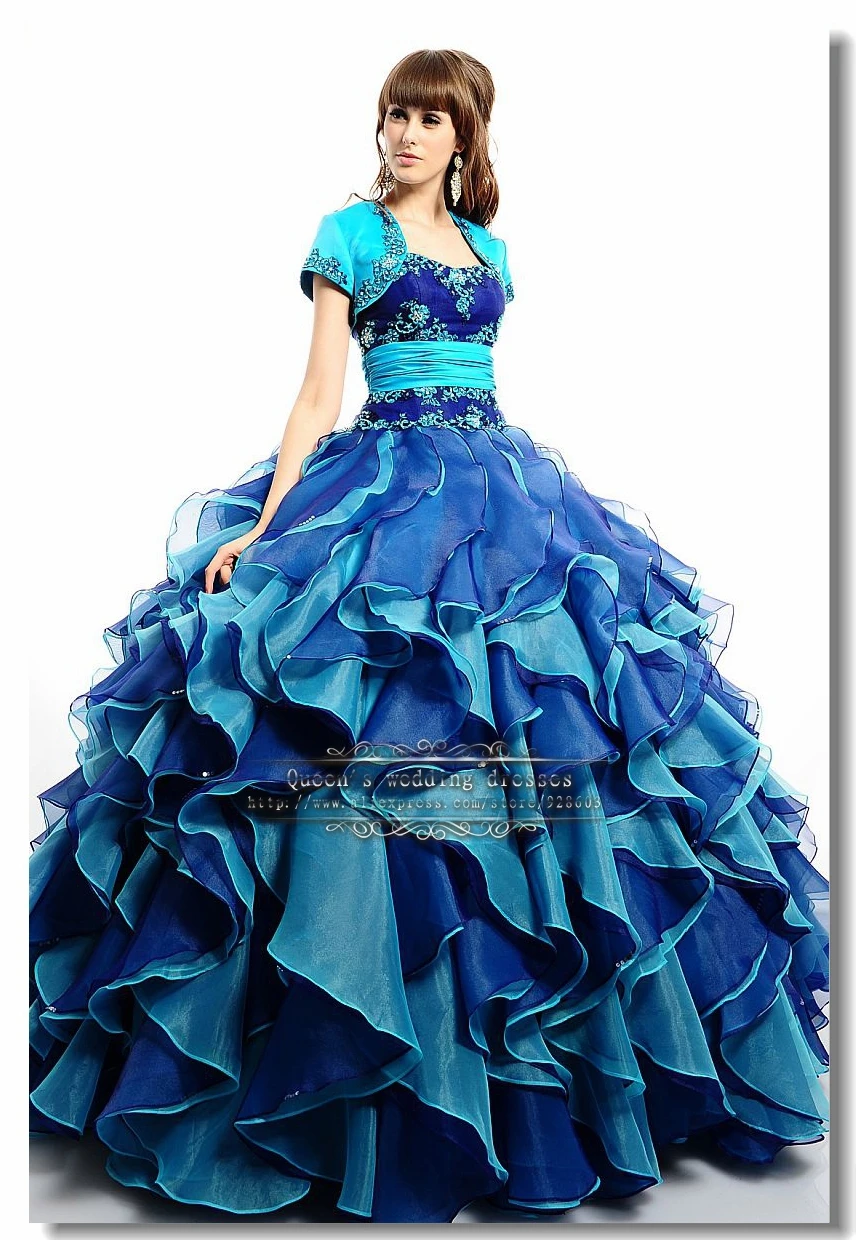2017 Ocean blue Embroidery Quinceanera Dresses with Jacket