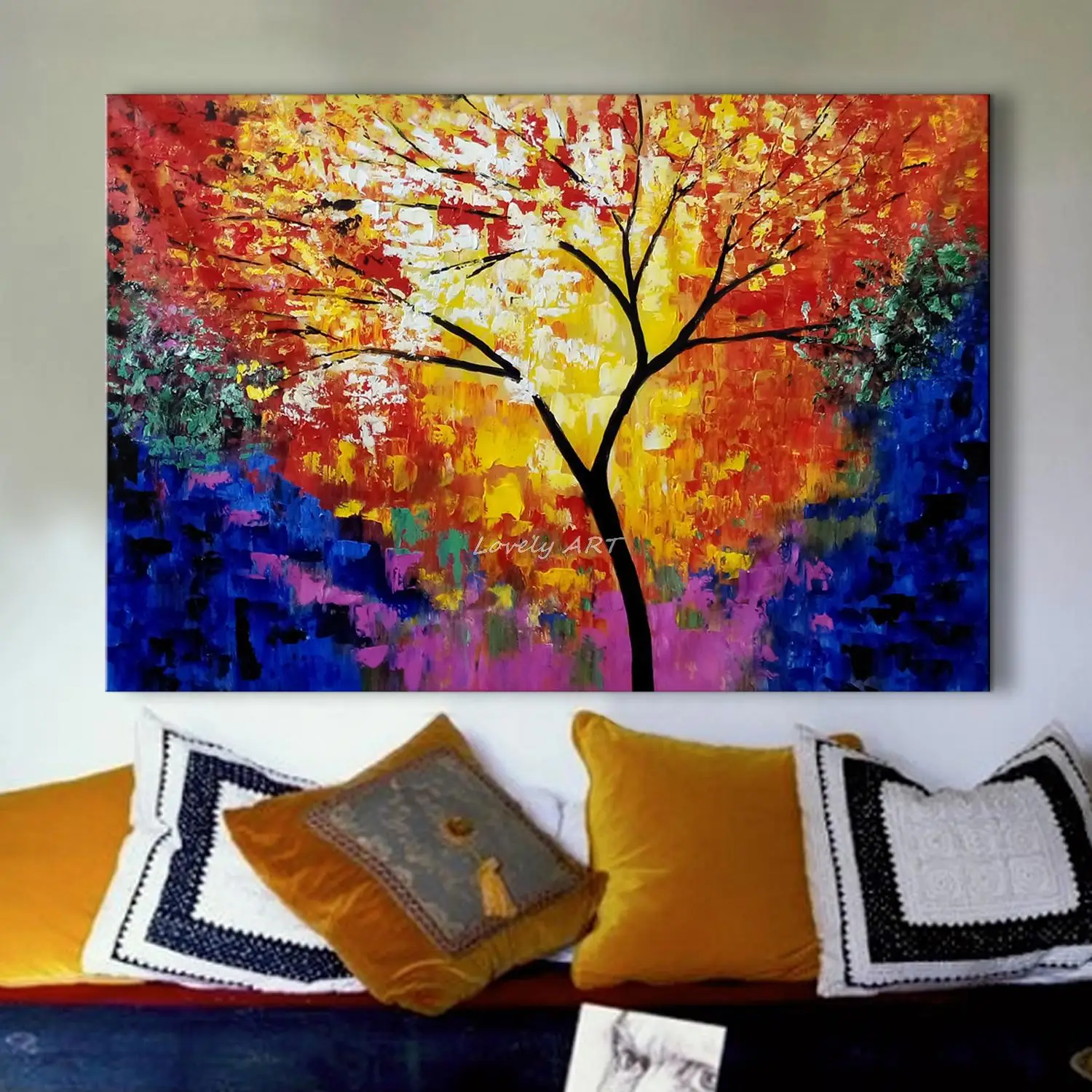 

Unframed 100% Handpainted Modern Colorful Tree Palette Knife Oil Painting On Canvas Wall Art Pictures For Home Decoration 60X90
